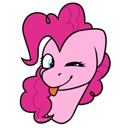 Size: 2000x2000 | Tagged: safe, artist:jellysketch, pinkie pie, earth pony, pony, g4, :p, cute, diapinkes, female, high res, one eye closed, simple background, smiling, solo, tongue out, wink