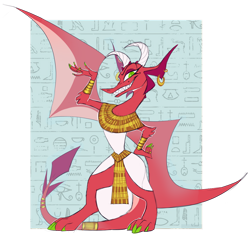 Size: 1280x1266 | Tagged: safe, artist:varwing, oc, oc only, oc:clear, dragon, adopted offspring, ancient egypt, clothes, egyptian, solo