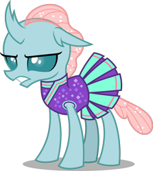Size: 7125x8000 | Tagged: safe, artist:fruft, ocellus, changedling, changeling, 2 4 6 greaaat, g4, .svg available, absurd resolution, angry, cheerleader, cheerleader ocellus, cheerleader outfit, clothes, cute, diaocelles, female, ocellus is not amused, simple background, skirt, solo, transparent background, unamused, vector