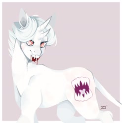 Size: 1707x1725 | Tagged: safe, artist:sugarr.hound, oc, oc only, bicorn, pony, vampire, vampony, blood, horn, leonine tail, multiple horns, solo