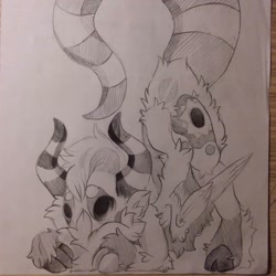 Size: 1080x1080 | Tagged: safe, artist:c_owokie, oc, oc only, original species, cloven hooves, fluffy, grayscale, horn, monochrome, solo, traditional art, wings