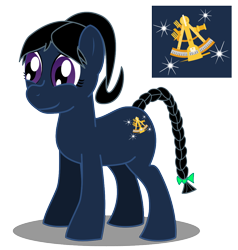 Size: 1000x1050 | Tagged: safe, artist:warren peace, oc, oc only, oc:onyx star, earth pony, pony, astrolabe, braid, braided tail, cutie mark, female, happy, mare, ribbon, shadow, simple background, smiling, solo, stars, transparent background, vector