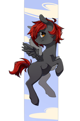 Size: 1221x1853 | Tagged: safe, artist:tomat-in-cup, oc, oc only, pegasus, pony, looking back, pegasus oc, rearing, simple background, smiling, solo, transparent background, wings