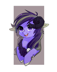 Size: 2641x3305 | Tagged: safe, artist:tomat-in-cup, oc, oc only, goat, goat pony, pony, bust, colored hooves, high res, horn, open mouth, simple background, smiling, solo, transparent background