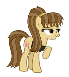 Size: 2652x2962 | Tagged: safe, artist:chomakony, oc, oc only, oc:shimmy aromel, earth pony, pony, bedroom eyes, brown mane, clothes, earth pony oc, female, high res, lidded eyes, mare, perfume, ponytail, raised hoof, show accurate, simple background, smiling, solo, tail, transparent background