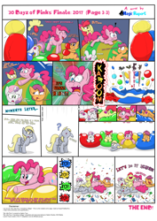 Size: 2480x3508 | Tagged: safe, artist:rupert, apple bloom, derpy hooves, pinkie pie, scootaloo, sweetie belle, earth pony, pegasus, pony, unicorn, series:30 dayz of pinks, g4, balloon, balloon popping, balloon riding, bouncing, bouncy castle, cheek fluff, comic, cute, cutie mark crusaders, derp, descriptive noise, dizzy, exclamation point, exploding bouncy castle, featureless crotch, female, filly, happy, high res, inflatable, lying down, mare, movie reference, onomatopoeia, playing, popping, prone, pronking, silly, squeak, squished, squishy, that pony sure does love balloons, tongue out, upside down