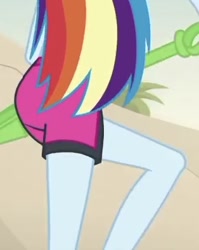 Size: 314x395 | Tagged: safe, screencap, rainbow dash, aww... baby turtles, equestria girls, g4, my little pony equestria girls: better together, ass, beach, butt, clothes, cropped, female, legs, rainbutt dash, shovel, swimsuit