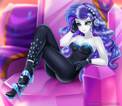 Size: 1200x1043 | Tagged: safe, artist:racoonsan, color edit, edit, editor:drakeyc, rarity, human, equestria girls, equestria girls series, g4, the other side, armpits, bare shoulders, beautiful, beautisexy, bodysuit, boots, breasts, clothes, colored, equestria girls edit, fabulous, female, gloves, headphones, high heel boots, high heels, pony coloring, sexy, shoes, skin color edit, sleeveless, solo, strapless, stupid sexy rarity, unitard
