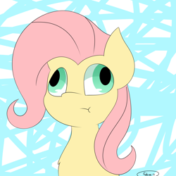 Size: 2000x2000 | Tagged: safe, artist:fabián art, fluttershy, pegasus, pony, g4, :t, abstract background, bust, derp, female, high res, mare, signature, solo