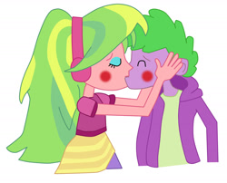 Size: 2017x1626 | Tagged: safe, artist:ulisesramirez132, lemon zest, spike, human, equestria girls, g4, blushing, duo, eyes closed, hand on cheek, human spike, kiss on the lips, kissing, remake, shadowbolts, shipping, simple background, spike gets all the crystal prep, spike gets all the equestria girls, spikezest, white background