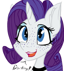 Size: 1000x1100 | Tagged: safe, artist:lil miss jay, color edit, edit, editor:equimorto, rarity, anthro, g4, bust, colored, darling, female, freckles, simple background, smiling, solo, tooth gap, transparent background