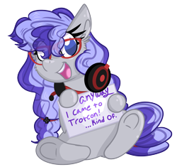 Size: 2048x1924 | Tagged: safe, artist:lbrcloud, oc, oc only, oc:cinnabyte, trotcon, commission, gaming headset, glasses, headphones, headset, sign, simple background, transparent background, your character here