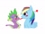 Size: 765x600 | Tagged: safe, artist:dawnfelix, rainbow dash, spike, dragon, pegasus, pony, g4, blush sticker, blushing, duo, duo male and female, emanata, female, floating heart, folded wings, food, heart, ice pop, looking at each other, looking at someone, male, mare, pasta, remake, ship:rainbowspike, shipping, simple background, spaghetti, straight, sweat, tail, white background, wings