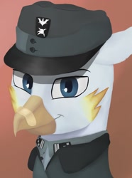 Size: 1280x1724 | Tagged: safe, artist:monx94, oc, oc only, griffon, equestria at war mod, army, bust, clothes, hat, looking at you, military, military uniform, portrait, smiling, solo, uniform