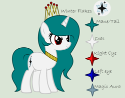 Size: 2288x1804 | Tagged: safe, artist:lominicinfinity, oc, oc only, oc:winter flakes, pony, unicorn, crown, female, jewelry, mare, reference sheet, regalia, simple background, solo