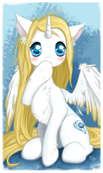 Size: 3000x5000 | Tagged: safe, artist:kchche, oc, oc only, oc:sweetie shy, alicorn, pony, blushing, bust, cute, female, mare, portrait, shyness, simple background, solo