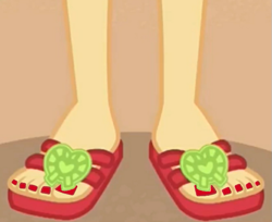 Size: 587x480 | Tagged: safe, applejack, equestria girls, equestria girls series, g4, lost and found, beach, feet, flip-flops, legs, nail polish, open-toed shoes, pictures of legs, toenails, toes
