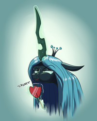 Size: 2400x3000 | Tagged: safe, artist:rocket-lawnchair, queen chrysalis, changeling, changeling queen, g4, angry, candy, changelings in the comments, crown, cute, cutealis, female, food, grumpy, high res, jewelry, lollipop, madorable, regalia, solo