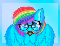 Size: 4957x3816 | Tagged: safe, artist:janelearts, pegasus, pony, absurd resolution, donut, female, food, glasses, mare, nom, solo