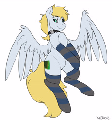 Size: 4055x4386 | Tagged: safe, artist:neoncel, oc, oc only, oc:cutting chipset, pegasus, pony, clothes, collar, male, simple background, socks, solo, striped socks, white background