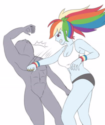 Size: 2460x2923 | Tagged: safe, artist:sumin6301, rainbow dash, equestria girls, g4, abs, anonymous, belly button, breasts, busty rainbow dash, high res, looking at you, punch, simple background, white background