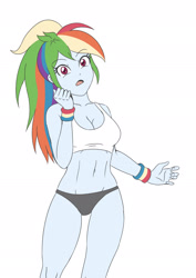 Size: 1654x2339 | Tagged: safe, artist:sumin6301, rainbow dash, equestria girls, g4, belly button, breasts, busty rainbow dash, clothes, female, looking at you, open mouth, sexy, simple background, solo, sports bra, sports panties, stupid sexy rainbow dash, white background