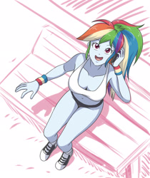 Size: 1968x2338 | Tagged: safe, artist:sumin6301, rainbow dash, equestria girls, g4, adorasexy, belly button, breasts, busty rainbow dash, cellphone, cleavage, converse, cute, female, looking at you, looking up, open mouth, phone, sexy, shoes, simple background, sitting, solo, stupid sexy rainbow dash, white background