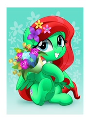 Size: 800x1080 | Tagged: safe, artist:jhayarr23, oc, oc only, oc:rosalee, pegasus, pony, bouquet, cute, female, flower, mare, solo