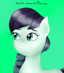 Size: 434x489 | Tagged: safe, artist:wrath-marionphauna, coloratura, earth pony, pony, g4, eyebrows, female, rara, simple background, smiling, solo
