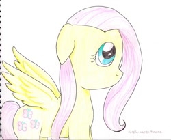 Size: 1024x838 | Tagged: safe, artist:wrath-marionphauna, fluttershy, pegasus, pony, g4, colored pencil drawing, female, simple background, solo, traditional art