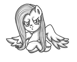 Size: 900x729 | Tagged: safe, artist:wrath-marionphauna, fluttershy, pegasus, pony, g4, angry, female, monochrome, simple background, solo, wings