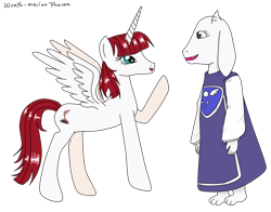 Size: 1024x804 | Tagged: safe, artist:wrath-marionphauna, oc, oc:fausticorn, alicorn, pony, clothes, crossover, digital art, simple background, toriel, undertale