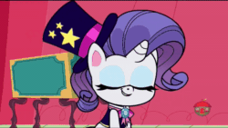 Size: 800x450 | Tagged: safe, screencap, angel bunny, rarity, pony, rabbit, unicorn, disappearing act, g4, g4.5, my little pony: pony life, animal, animated, eyes closed, gasping, gif, hat, hyperventilating, magician outfit, magician rarity, panicking, top hat, treehouse logo