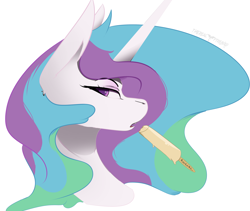 Size: 4148x3508 | Tagged: safe, artist:therealf1rebird, princess celestia, alicorn, pony, g4, female, food, horn, ice cream, looking back, mare, simple background, solo, suggestive eating