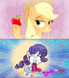 Size: 601x676 | Tagged: safe, edit, edited screencap, screencap, applejack, rarity, earth pony, pony, discord's peak, g4, g4.5, my little pony: pony life, simple ways, gem, implied lesbian, implied rarijack, implied shipping, jaw drop