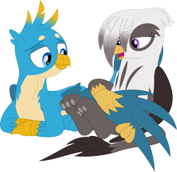 Size: 3551x3460 | Tagged: safe, artist:porygon2z, gallus, oc, oc:raiza, griffon, g4, canon x oc, cute, gallabetes, high res, ship:railus, simple background, transparent background