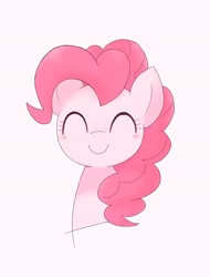 Size: 1558x2048 | Tagged: dead source, safe, artist:ginmaruxx, pinkie pie, earth pony, pony, g4, bust, cute, diapinkes, eyes closed, female, mare, pink background, portrait, simple background, smiling, solo
