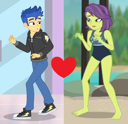 Size: 608x592 | Tagged: safe, edit, edited screencap, screencap, flash sentry, victoria, do it for the ponygram!, equestria girls, g4, my little pony equestria girls: better together, turf war, clothes, converse, female, flashtoria, male, milf, shipping, shipping domino, shoes, straight, swimsuit