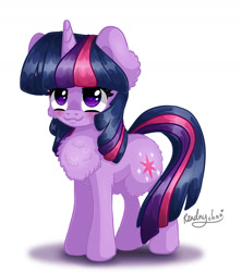 Size: 1600x1800 | Tagged: safe, artist:kindny-chan, twilight sparkle, pony, unicorn, g4, blushing, cheek fluff, chest fluff, cute, daaaaaaaaaaaw, ear fluff, female, simple background, solo, twiabetes, white background