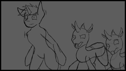 Size: 1920x1080 | Tagged: safe, artist:tiviyl, oc, oc:tiviyl scratch, changeling, pony, unicorn, doodle, scared, sketch