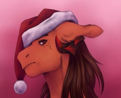 Size: 1080x873 | Tagged: safe, artist:ash_helz, oc, oc only, earth pony, pony, bust, christmas, earth pony oc, gradient background, hat, holiday, redraw, santa hat, solo