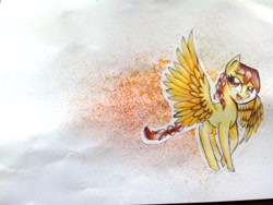 Size: 1280x960 | Tagged: safe, artist:kiwwsplash, oc, oc only, pegasus, pony, braid, braided tail, eyelashes, looking up, open mouth, pegasus oc, smiling, solo, traditional art, wings