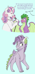 Size: 1906x3961 | Tagged: safe, artist:pastel-charms, spike, sweetie belle, oc, oc:silver note, dracony, dragon, hybrid, pony, g4, female, interspecies offspring, male, offspring, older, parent:spike, parent:sweetie belle, parents:spikebelle, ship:spikebelle, shipping, straight, winged spike, wings