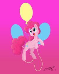 Size: 3942x4905 | Tagged: safe, artist:sweetietwily19, part of a set, pinkie pie, earth pony, pony, g4, absurd resolution, balloon, cute, cutie mark, cutie mark background, diapinkes, female, happy, mare, open mouth, pink background, simple background, solo