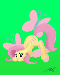 Size: 3946x4905 | Tagged: safe, artist:sweetietwily19, part of a set, fluttershy, pegasus, pony, g4, absurd resolution, cutie mark, cutie mark background, face down ass up, female, green background, mare, simple background, solo