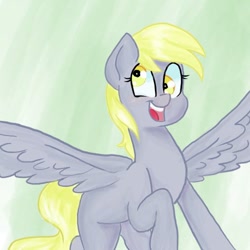 Size: 500x500 | Tagged: safe, alternate version, artist:moon dust, derpy hooves, pegasus, pony, g4, female, mare, open mouth, raised hoof, smiling, speedpaint available, spread wings, wings
