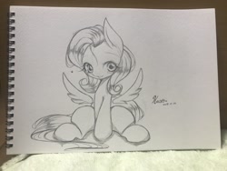 Size: 2048x1536 | Tagged: safe, artist:haruno hiroka, fluttershy, pony, g4, female, pencil drawing, smiling, solo, traditional art
