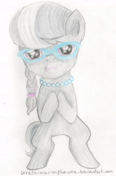 Size: 1987x3019 | Tagged: safe, artist:wrath-marionphauna, silver spoon, earth pony, pony, g4, bipedal, crying, female, glasses, jewelry, necklace, pearl necklace, solo