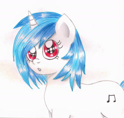 Size: 1863x1772 | Tagged: safe, artist:wrath-marionphauna, dj pon-3, vinyl scratch, pony, unicorn, g4, colored pencil drawing, female, looking at you, red eyes, solo, traditional art