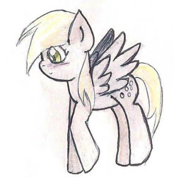 Size: 560x569 | Tagged: safe, artist:wrath-marionphauna, derpy hooves, pegasus, pony, g4, blushing, colored pencil drawing, cute, female, flying, mare, solo, traditional art